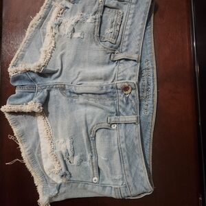 American Eagle Outfitters Women's Light Blue Frayed Jean Shorts